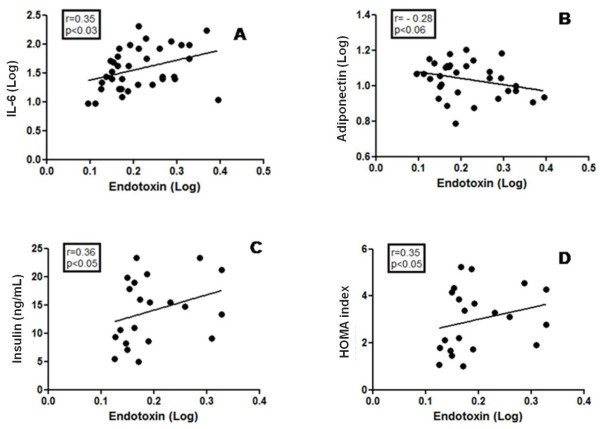 Circulating endotoxins vs. insulin